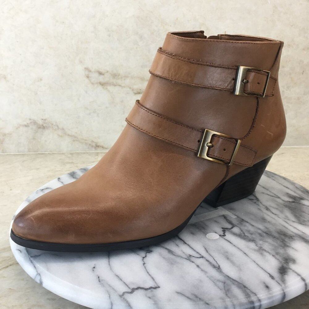 Franco Sarto Women's Tan Double Monk-Strapped Bootie Size 9W